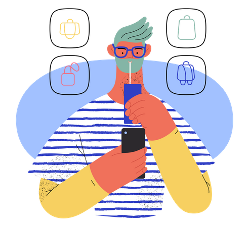 Man using online shopping application  Illustration