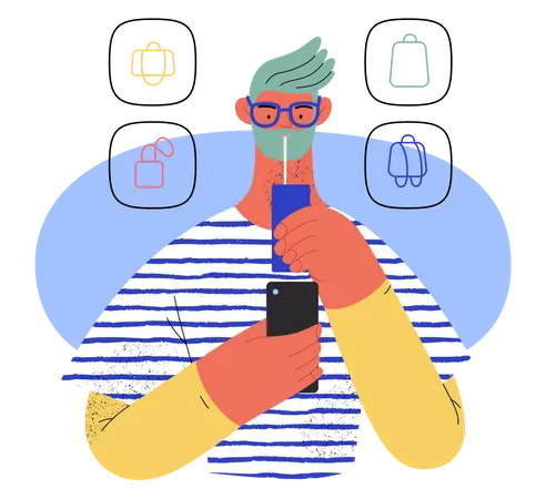 Man using online shopping application  Illustration