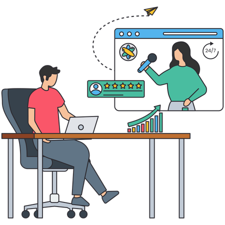 Man using online support  Illustration