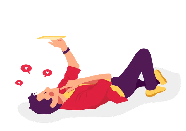 The Man Laying Down While Playing The Phone Illustration Illustration