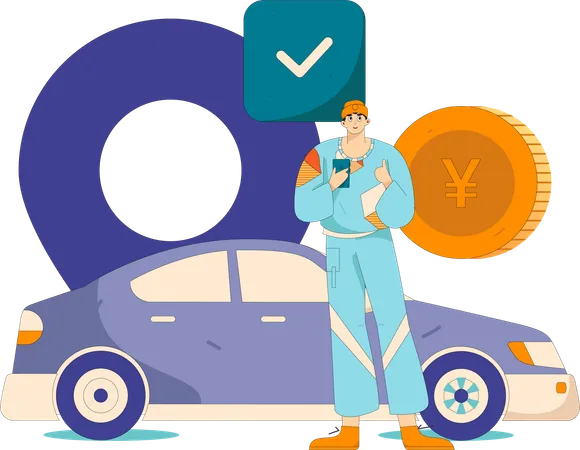 Man using phone for car rental services  Illustration