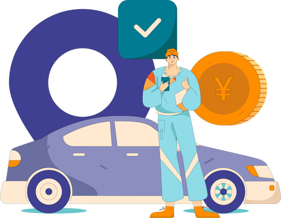 Man using phone for car rental services  Illustration