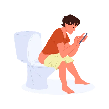 Man using phone in toilet  Illustration