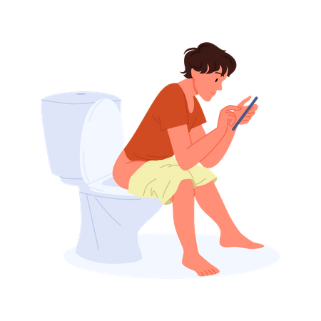 Man using phone in toilet  Illustration