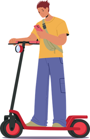 Man using phone while riding segway  Illustration