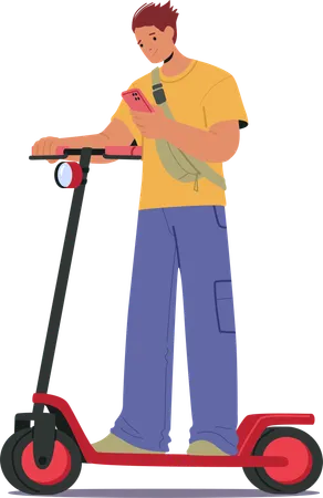 Man using phone while riding segway  Illustration