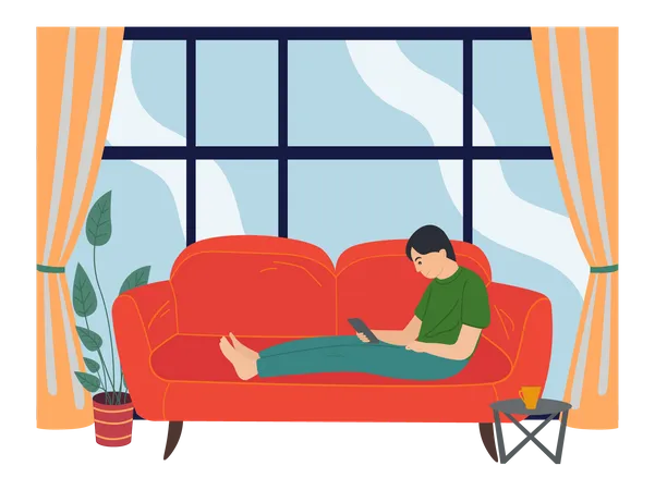 Man using phone while sitting on couch Illustration