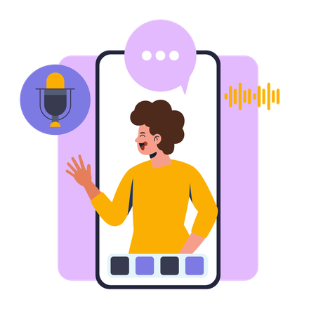ポッドキャストアプリを使用している男性  イラスト