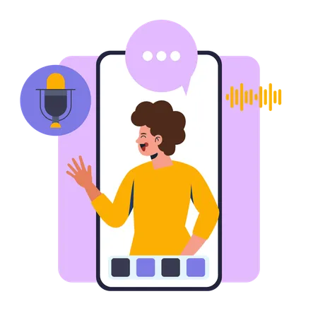 ポッドキャストアプリを使用している男性  イラスト