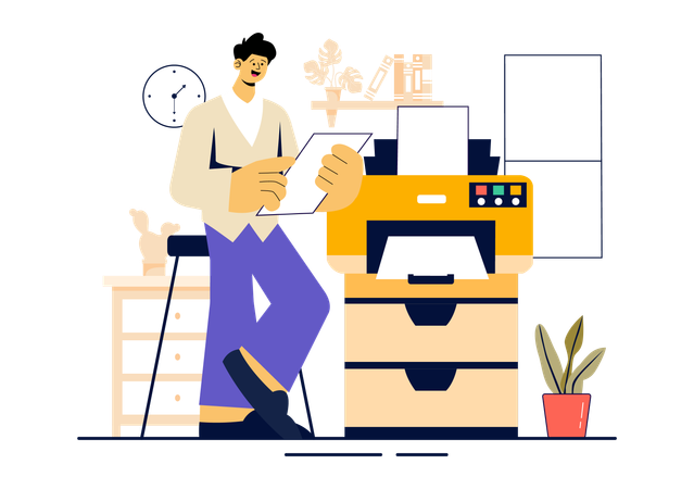 Man using printer  Illustration