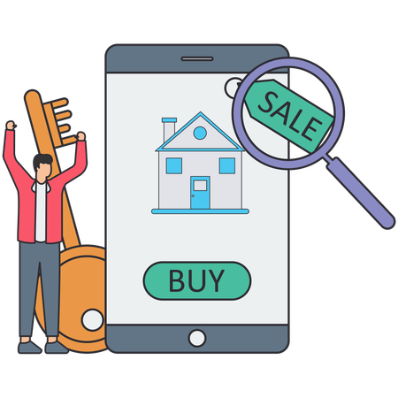 Man using real estate application  Illustration