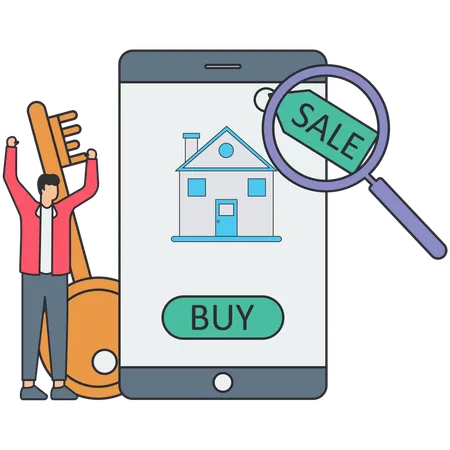 Man using real estate application  Illustration