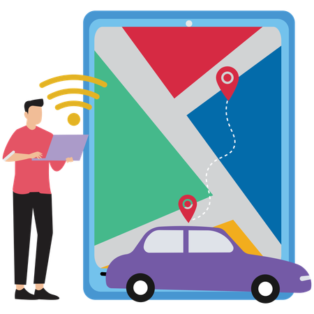 Man using Real-Time Car Location Tracking App  Illustration