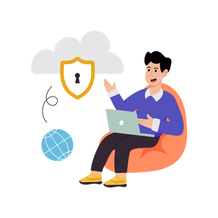 Man using remote access to cloud  Illustration