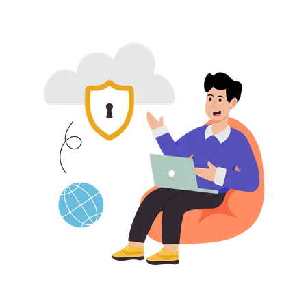 Man using remote access to cloud  Illustration