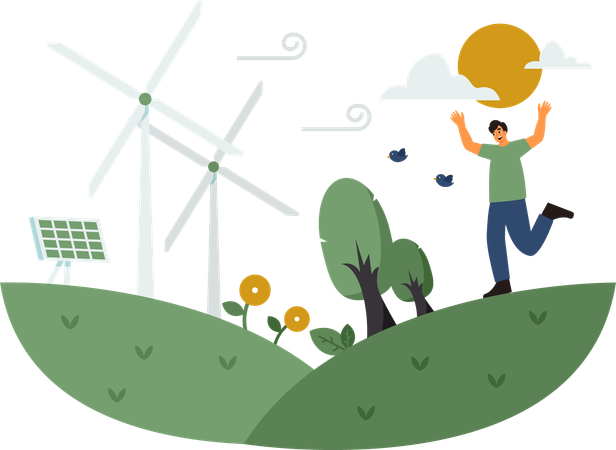 Man using renewable energy  Illustration