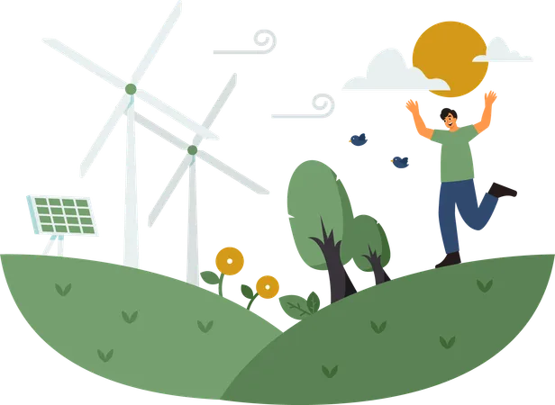 Illustration Of Renewable Energy With Visualisations Or Graphic Representations Of The Impacts Of Climate Change On Various Environmental Economic And Social Aspects Illustration