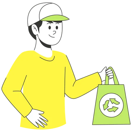 Man using Reusable Bag  Illustration