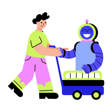Man using robot transportation  Illustration