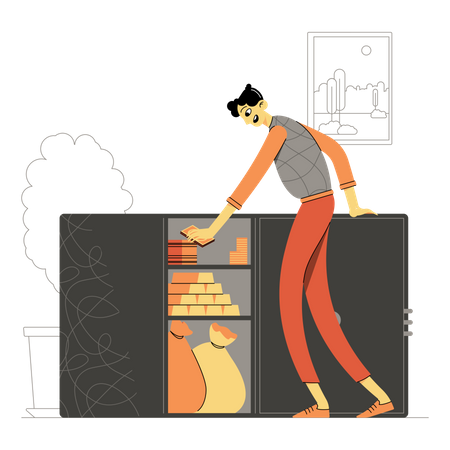 Man using safe jewelry box  Illustration