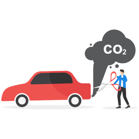 Man using scissor cutting off harmful emissions  Illustration
