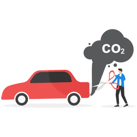 Man using scissor cutting off harmful emissions  Illustration