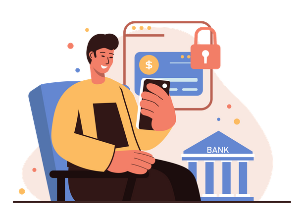 Man using secure mobile banking services  Illustration