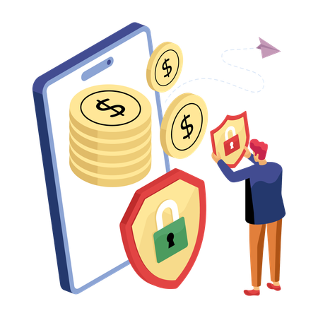 Man using secure online bank app  Illustration