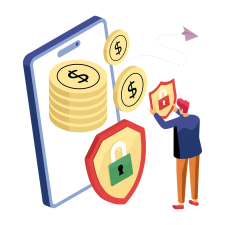 Man using secure online bank app  Illustration