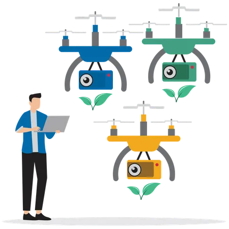 Man using Smart Farming Drone  Illustration