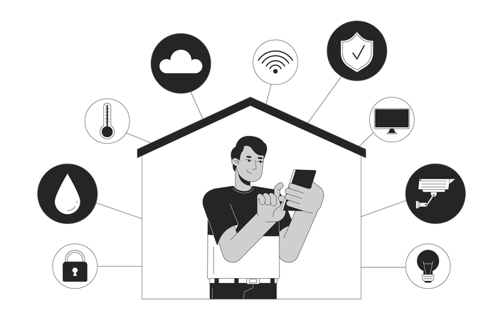 Man using Smart home phone  Illustration