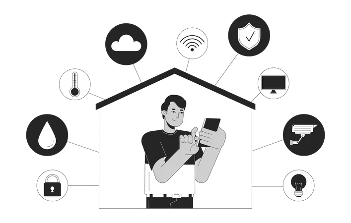 Man using Smart home phone  Illustration