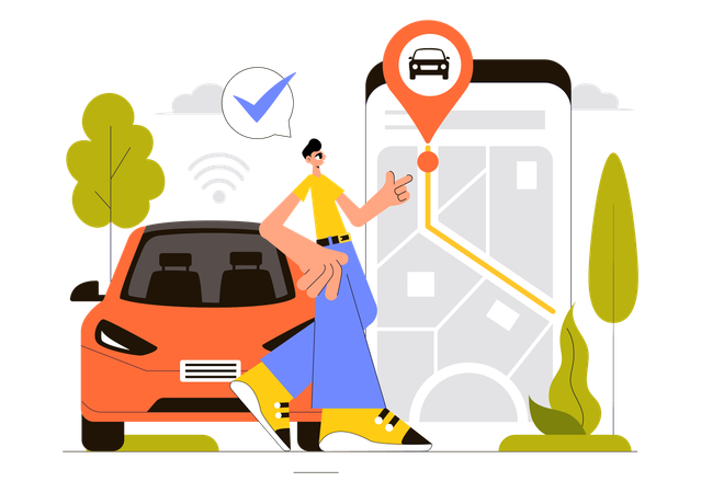 Man using smart vehicle tracking app  Illustration