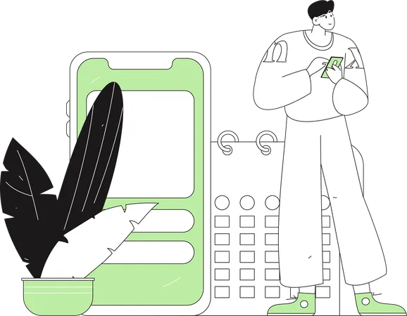 Man using smartphone app to manage calendar  Illustration