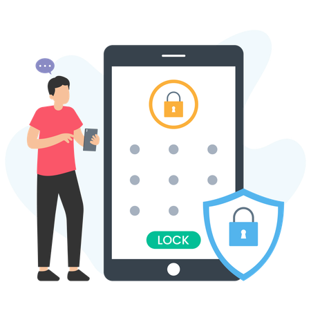 Man using smartphone for mobile security and data protection  Illustration