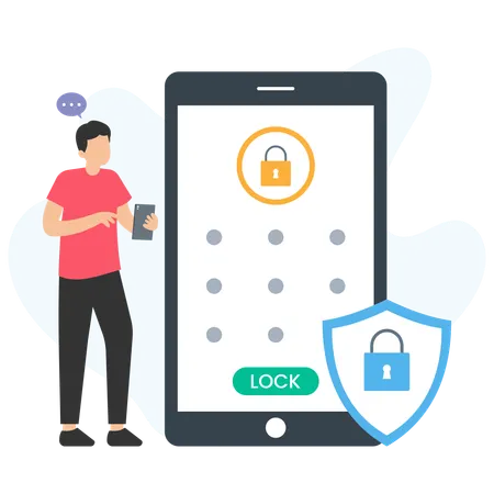 Man using smartphone for mobile security and data protection  Illustration