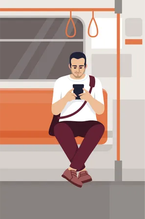 Man using smartphone in train Illustration