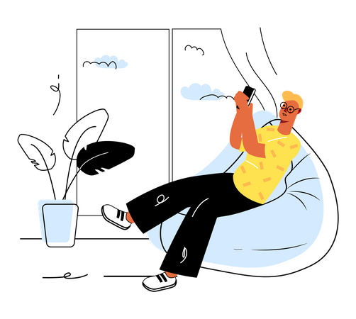 Man using smartphone while sitting on couch  Illustration