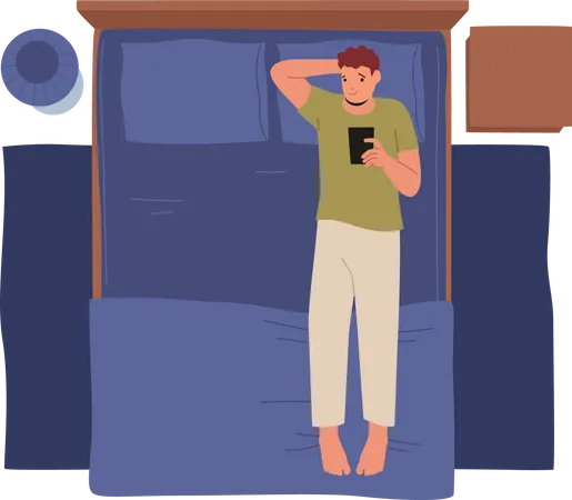 Man using smartphone while sleep time Illustration