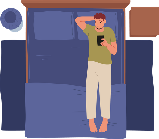 Man using smartphone while sleep time  Illustration