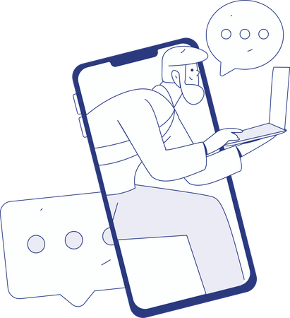 ソーシャルメディアを使用する男性  イラスト