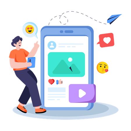 Man using Social Media App  Illustration