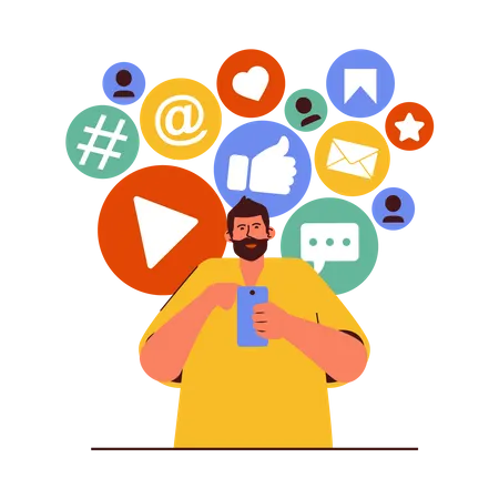 Man using social media app  Illustration