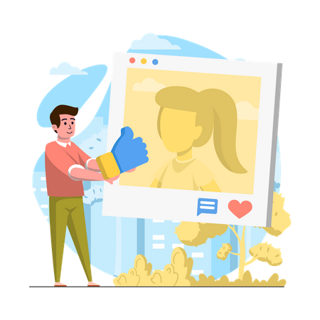 Man using social media  Illustration