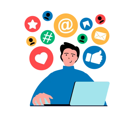 Man using social media  Illustration