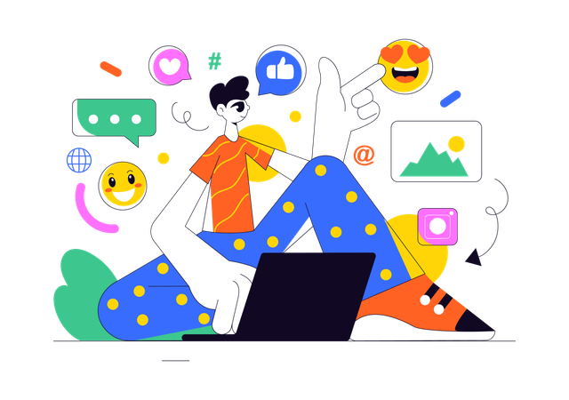 Man using social media on laptop  Illustration