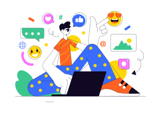 Man using social media on laptop  Illustration