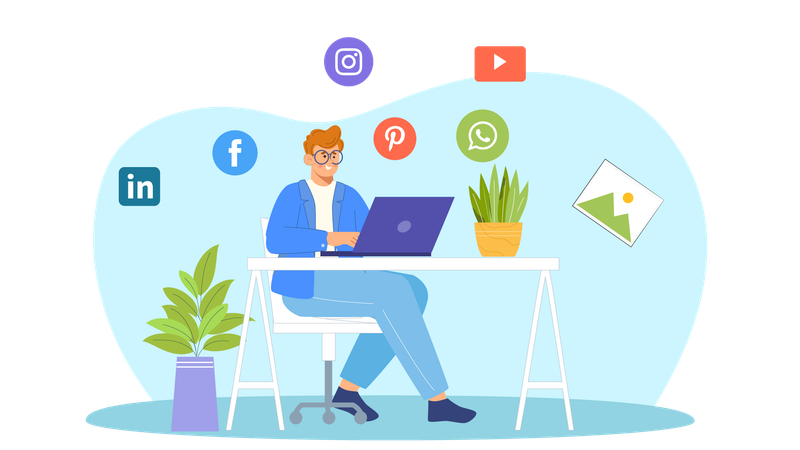 Man using social media platforms  Illustration