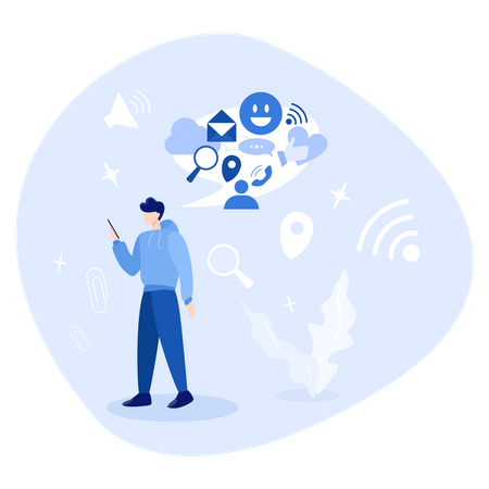 Man using social media service  Illustration