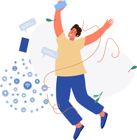 Man using social network  Illustration
